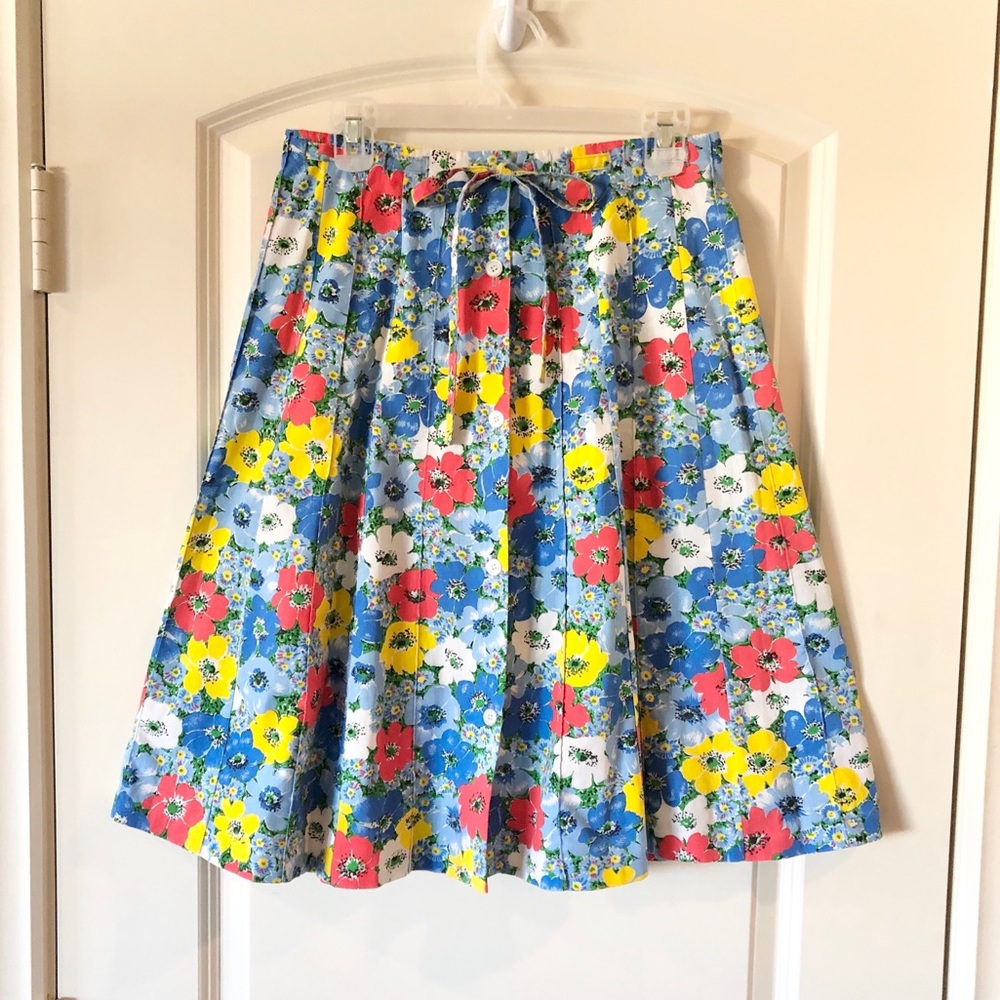 Vintage 60s 70s Serbin Floral Midi Skirt Large Country Clothes Cotton Button Up